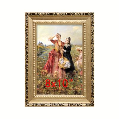 TEMU 1pc Vintage Golden Patterned Picture Frame - Fits 5x7, 6x8, 7x10 Photos, Living Room & Bedroom Wall Decor, Single With Polystyrene Material, Tabletop Display Image