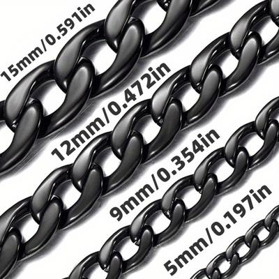 TEMU [popular ] Black Stainless Steel Cuban Link Chain Necklace - Hypoallergenic, Nickel-free, Multiple Sizes , Width Options, Length Options Image