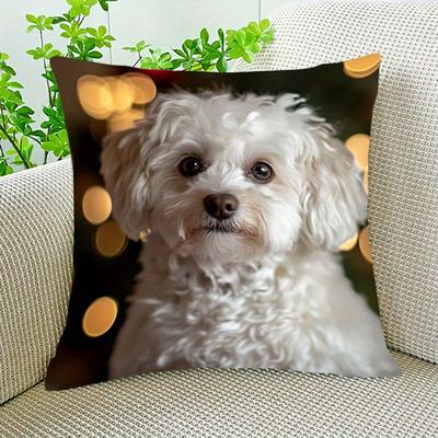 TEMU 1pc White Miniature Cockapoo Dog Christmas Pillow Cover, 18x18 Inch, Double-sided Printed Plush Polyester, Decor For Living Room & Bedroom, No Insert Included, Cute Pillow Image