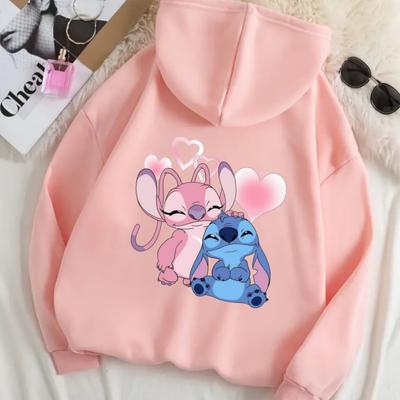 TEMU Stitch & Graphic Print Women's Hooded Sweatshirt - Black Casual Pullover With Drawstring, Cozy Fall Winter Machine-washable Fan Apparel, Shirt Image