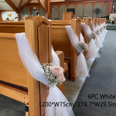 TEMU 6pcs, L78.7*w29.5 Inches High-grade Wedding Aisle Seat , White Transparent Mesh Fabric Suitable For Weddings, Hall Scene Decorations And Important Parties Image