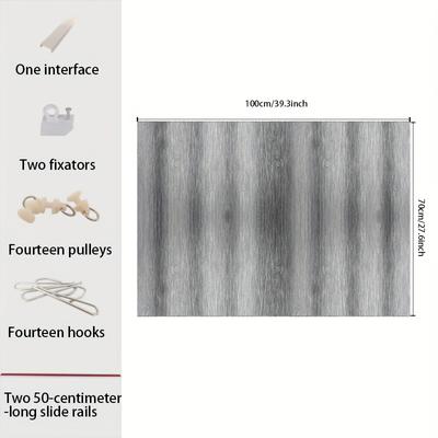 TEMU 1pc, Short Curtain With A Black, White, And Gray Wood Grain , Sliding , In 7 Sizes, Suitable For Cabinets, Washing Machine Cabinets, Shoe Cabinets, And Door/window Decoration. Image