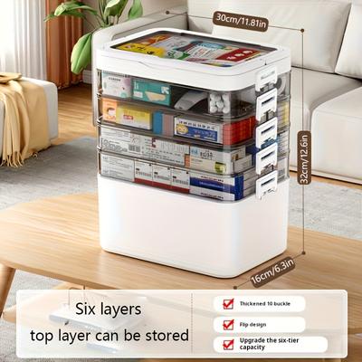 TEMU 4/5/6 Layer Portable Home Storage Box, Stackable Office Stationery Storage Organizer - With Lid, Suitable For Files, Pens, Pencils, Sewing Supplies Storage Box, Transparent, Trunks Image