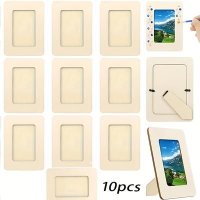 TEMU 10pcs Diy Blank Wooden Picture Frames And Photo Boards - - Personalize Your Own Frames - Ideal For Gifts On Day, Father's Day, And Graduation Season Image