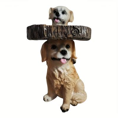 TEMU Golden Retriever Bird Bath - Whimsical Resin Garden Decor With Dual Dog Figurines, Outdoor Water Feature For Birds & Dogs, No Electricity Needed, Gardens & Patios, Bird Bath For Outside Image