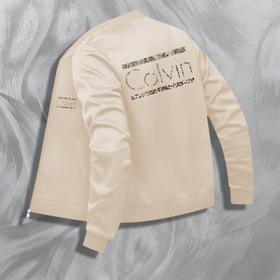 TEMU Women's Lightweight Casual Zip-up Jacket With Stylish Back Print - Polyester Blend Baseball Collar Long Sleeve, Machine Washable Beige Jacket With Pockets For Casual Attire Image