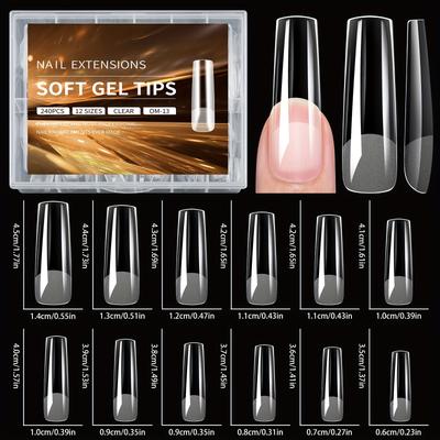 TEMU 240pcs Of Soft Gel Nail Tips, Featuring Half Matte Full Coverage. Press-on Nails Almond, Square, And Coffin Shapes, With A Thin Front And Thick Back. Ideal For Diy For Girls And Ladies. Image