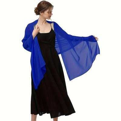 TEMU Elegant Women’s Chiffon Shawl And Scarf – Soft, Breathable Polyester Wrap For Evening Gowns, Bridal Wear, Weddings, And Formal Events – In Black, Khaki, White, Red, And More Image