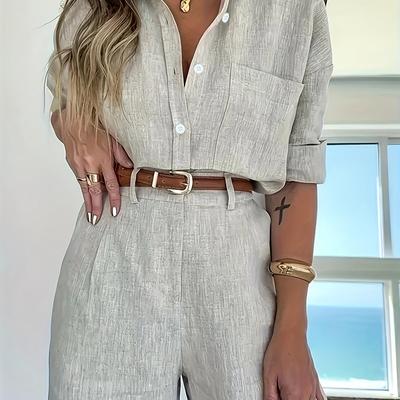 TEMU Ns702 Fashion Casual Long Sleeve Shirt With Shorts Women's Suit Image
