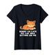 Damen Sorry I'm Late My Cat Was Sitting On Me Funny Cat Lover T-Shirt mit V-Ausschnitt