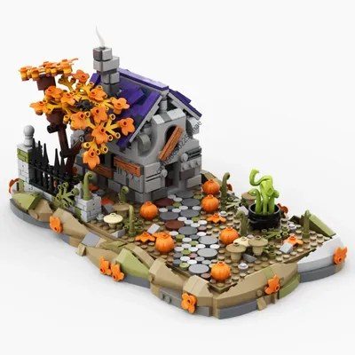 Moc Halloween Creative Building Blocks Set Witch House Hut Haunted House Pumpkin House Decoration Image