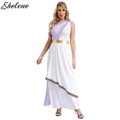 Greek Princess Cosplay Costume for Women's Halloween Rave Party Fancy Dress-up Athena Queen Dress Image