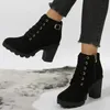 Frauen Stiefel Schnüren Stiefeletten Frühling Mode Outdoor Pumpen Stiefel Schwarz Schnalle High Heel Stiefel Plus Größe Plattform Frauen Schuhe