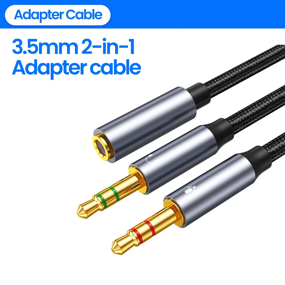 3,5-mm-Audio-Verlängerungskabel, 3,5-mm-Buchse auf 2 Stecker, 3,5-mm-Mikrofon-Aux-Kabel für Verstärker, DVD-Lautsprecher, PC-Adapter, AUX-Kabel, Kopfhörer Image