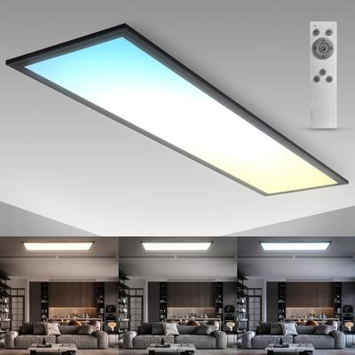 B.K.LICHT LED Deckenleuchte "BKL1498 CCT Deckenlampe mit Fernbedienung, Ultraflach, LED Panel", schwarz, H: 6,50cm, Lampen, 3.000K - 6.500K, 2.600Lm, 24W, 100x25x6,5 cm, Schwarz Image