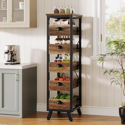 Obst- und Gemüse-Aufbewahrungsregal aus Holz, 5-stöckig, schmal, Snackständer, Obstkorb, Image