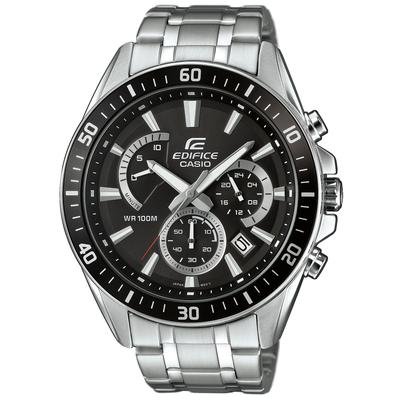 Chronograph CASIO EDIFICE, silber (schwarz, silberfarben), Armbanduhren, Herren, Quarzuhr, Armbanduhr, Herrenuhr, Stoppfunktion, Datum, Lederarmband Image