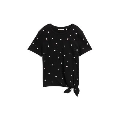 TOM TAILOR DENIM Damen T-Shirt mit Herz-Stickerei, schwarz, Gemustert, Gr. S Image