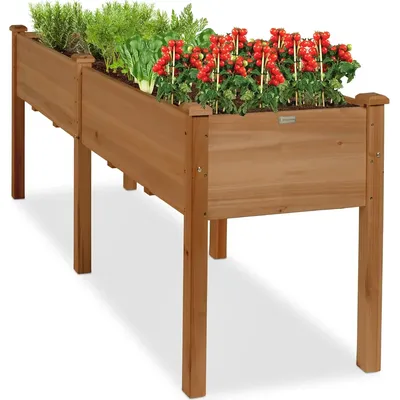 72x23x30in Raised Garden Bed, Elevated Wood Planter Box Stand for Backyard, Patio, Balcony w/Divider