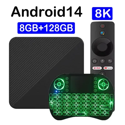 New T8 Android 14 TV Box Netflix 8K Ultra HD Google Voice HDR10+ 8G 128G 2.4G&5G Dual Wifi Streaming