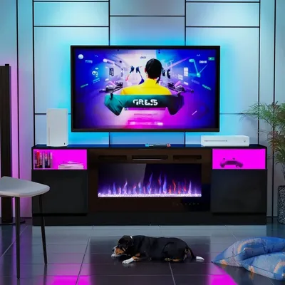 70" Fireplace TV Stand Up To 80" with 36" Electric Fireplace, TV Console for The Living Room, LED