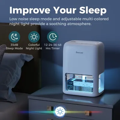 60 OZ Dehumidifiers for Home, Dual-Semiconductor Quiet Dehumidifier with Timer Sleep Mode Auto-Off 7