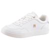 Plateausneaker TOMMY HILFIGER "ESSENTIAL ELEVATED COURT SNEAKER", Damen, Gr. 42, gold (weiß, goldfarben), Leder, sportlich, Schuhe, Freizeitschuh, Halbschuh, Schnürer im Basket-Look