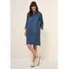 Blusenkleid CECIL, Damen, Gr. L (42), US-Größen, blau (mid blau wash), Stoff, Jeans, 100% Lyocell, unifarben, casual, comfort fit kniefrei, V-Ausschnitt, 3/4-Ärmel Spitze, Kleider, mit Knopfleiste