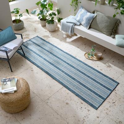 Teppich FLAIR RUGS "Roma Stripe", blau, B:80cm H:4mm L:230cm, Kunstfaser, Teppiche, Roma Stripe Indoor Outdoor-Teppichläufer Image