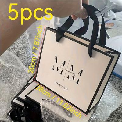 TEMU Custom Logo 5/10/20/50pcs Paper Gift Bags Suitable For Small Business Jewelry Personalized Packaging Wedding Valentine's Day Christmas Gift Wrapping Gift Bags Image