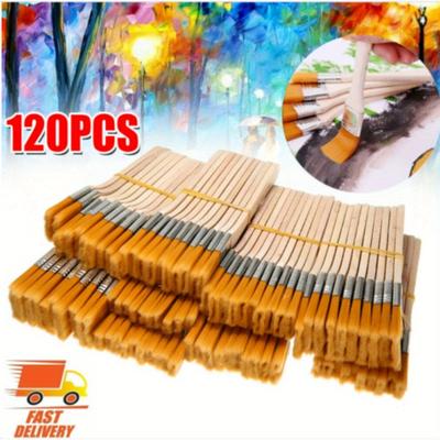 TEMU 120pcs Paint Brush Set, Flat Brush, Universal For Oily/ Water-based Paints, Wall Furniture Renovation Varnish Brush/ Repair Brush, Art Hand-painted Tool Brush Image