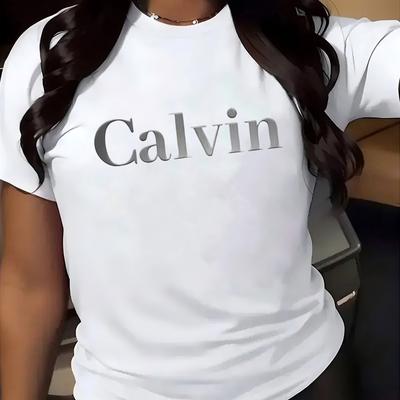 TEMU Women's Casual Graphic Print Round Neck T-shirt - Breathable Short Sleeve Tee, Relaxed Fit For Spring Summer , Machine Washable, Ladies T Shirts, Shirt, Comfortable Fabric Image