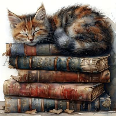TEMU 1pc Jozysh Cat Sleeping On Books Stitch Kit, Diy Embroidery Material Set For Living Room Bedroom Wall Decor, Includes Pattern, Fabric, Threads, Needle, And Instructions - Perfect Christmas Gift Image