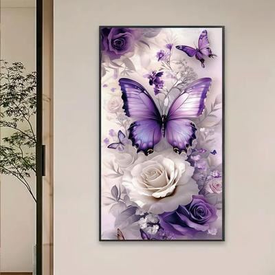 TEMU And Flowers 5d Diamond Painting Set - Diy Adult Diamond Canvas Art Kit, Home Wall Decoration Crafts With Tools, Unframed 15.75x27. Large Handmade Painting Image