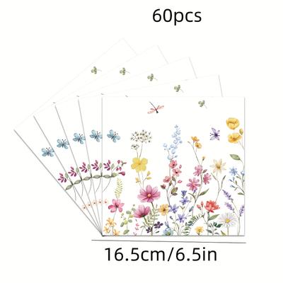 TEMU 60 Theme Paper Napkins Spring Floral Party Napkins 6.5 Inch Set A Birthday Party Supplies Image