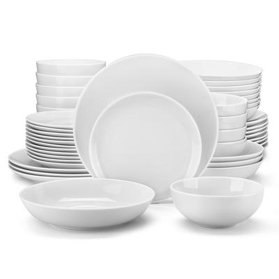 TEMU 48pcs Gourmet Porcelain Dinnerware Sets, Modern White Round Dish Set For 12 Premium Serving Plates And Bowls Sets For Dessert, Salad, Soup, Pasta, Easy To Clean Image