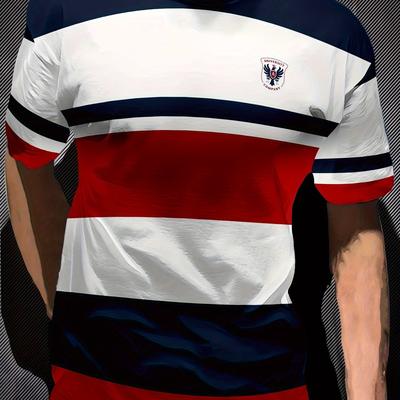 TEMU Striped Summer T-shirt - Casual Crew Neck, 100% Polyester, Machine Washable, In Red, For Casual Attire Image