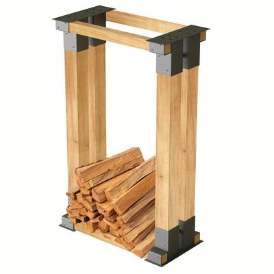 TEMU 4x Firewood Stacking Aid Metal Wood Stacking Aid Injected Iron Wood Stack Holder Sturdy Firewood Stacking Aid Frame Wooden Weighs Firewood Holder For Firewood Firewood Rack Outdoor Image
