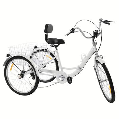 TEMU 24 Inch Adult Tricycle 7-speed Foldable Trike Cruiser Bike With Shopping Basket, Height-adjustable Seat For Seniors, Women, Men, Leisure, Shopping Image