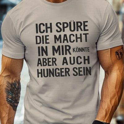 TEMU Men's Casual Crew Neck Short Sleeve T-shirt - German Graphic, Polyester, Machine Washable, Summer Wear, Plus Size Image