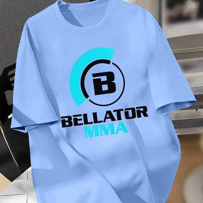 TEMU Men's Graphic T-shirt - Navy Blue, Stretch Polyester, Casual Round Neck Tee With Logo Design, Summer , Mma T Shirt Image