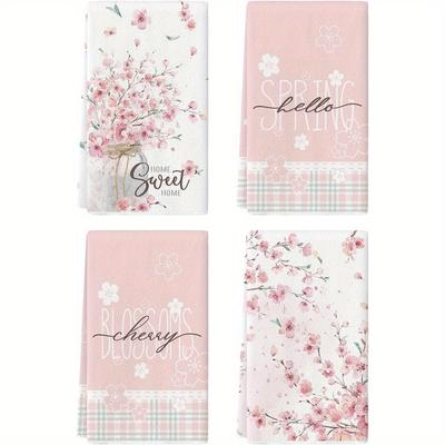 TEMU 4pcs Cherry Kitchen Towels - Ultra Soft, Machine Washable Dish Cloths, 18x26 Inches - Image