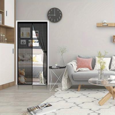 TEMU Magnetic Door Curtain, Matte , Durable Mesh Fabric, Pet-friendly Insect Prevention, With Magnets And Storage Rope, For Under Door Installatio Image