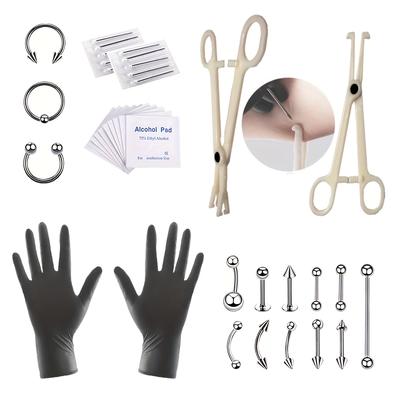 TEMU 38pcs Set/52pcs Set/82pcs Set/140pcs Set Stainless Steel Set Piercing Jewelry Belly Button Stud Lip Ring Nose Ring Nose Stud Ear Stud Sexy Human Body Piercing Jewelry Image