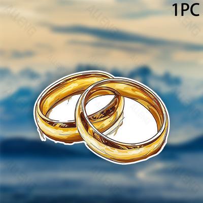 TEMU 1pc/2pcs/4pcs Wedding Bands Illustration Vinyl Decal - Self-adhesive Matte Sticker For Car Window, Truck, Glass & Metal Surfaces, Single Use Irregular Shape Image