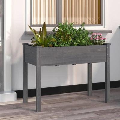 TEMU Rustic Grey Solid Wood Planter With Insert - 46x23.5x30 Inches, Rectangular Outdoor Raised Bed For Gardening, Farmhouse Style, Easy Assembly, & Stylish Design Image
