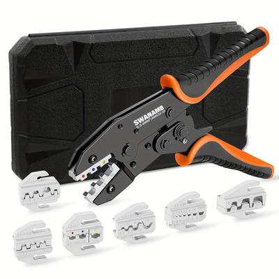 TEMU 6pcs Crimping Tool Set - Non-insulated Insulating Nylon Ratchet Wire Heat Shrink Crimping Tools For Cable End, Barrel Terminal, Solar Connector Image