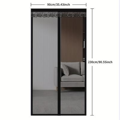 TEMU Large Black Striped Magnetic Net Door - Breathable, Automatic Closure, Bedroom & Home Decor, Polyester Material, Home Entrance Solution|modern Home Decor|durable Polyester Image