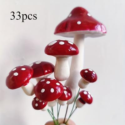 TEMU 33/16/7pcs, Decorative Simulation Foam Mushroom, Handicraft Accessories Diy Manual Accessories, Fake Mushroom 1.5-7cm, Home Decoration Image