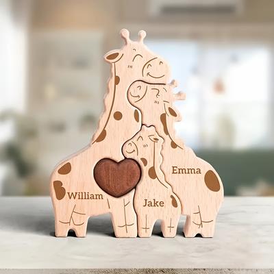 TEMU Wooden Giraffe Ornament Set, Featuring Carved Names Of Household , High-quality Multifunctional Home Decor Suitable For Christmas, Thanksgiving, Valentine's Day, Father's Day, And Day Gifts Image